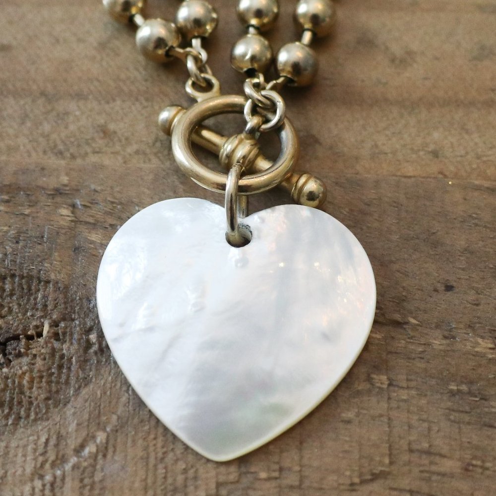 Brinker + Eliza Gold Beaded Bracelet with Mother-of-Pearl Heart Pendant - Picture 2 of 3